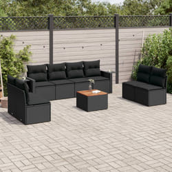 vidaXL Set Divani da Giardino 9 pz con Cuscini Nero in Polyrattan