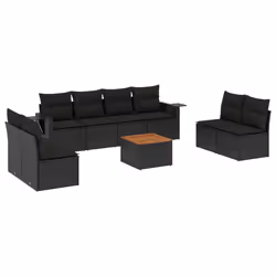 vidaXL Set Divani da Giardino 9 pz con Cuscini Nero in Polyrattan - Vista aggiuntiva 2