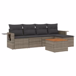 vidaXL Set Divano da Giardino 6 pz con Cuscini Grigio in Polyrattan - Vista aggiuntiva 2