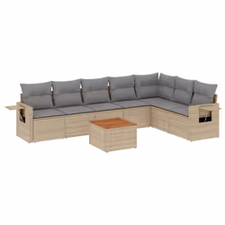 vidaXL Set Divano da Giardino 8 pz con Cuscini Beige in Polyrattan - Vista aggiuntiva 2