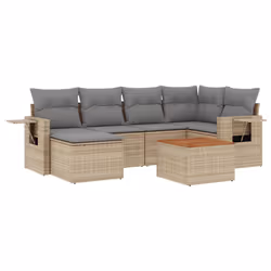 vidaXL Set Divani da Giardino 7 pz con Cuscini Beige in Polyrattan - Vista aggiuntiva 2
