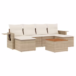 vidaXL Set Divani da Giardino 7 pz con Cuscini Beige in Polyrattan - Vista aggiuntiva 2