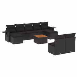 vidaXL Set Divani da Giardino 10pz con Cuscini in Polyrattan Nero - Vista aggiuntiva 2