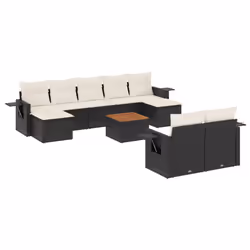 vidaXL Set Divani da Giardino 10pz con Cuscini in Polyrattan Nero - Vista aggiuntiva 2