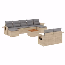 Set Divano da Giardino 10 pz con Cuscini Beige in Polyrattancod mxl 88978 - Vista aggiuntiva 2