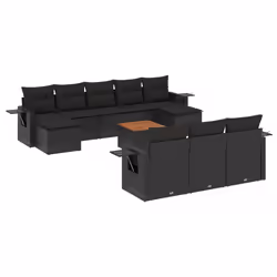 vidaXL Set Divani da Giardino 11 pz con Cuscini in Polyrattan Nero - Vista aggiuntiva 2