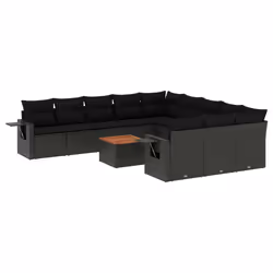 vidaXL Set Divani da Giardino 12 pz con Cuscini Nero in Polyrattan - Vista aggiuntiva 2