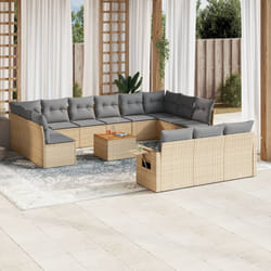 vidaXL Set Divani da Giardino 14pz con Cuscini in Polyrattan Beige