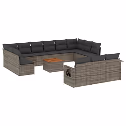 vidaXL Set Divani da Giardino 14pz con Cuscini in Polyrattan Grigio - Vista aggiuntiva 2