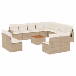 vidaXL Set Divano da Giardino 13 pz con Cuscini Beige in Polyrattan - Vista aggiuntiva 2