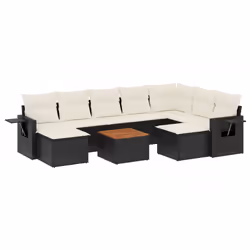 vidaXL Set Divani da Giardino 10pz con Cuscini in Polyrattan Nero - Vista aggiuntiva 2