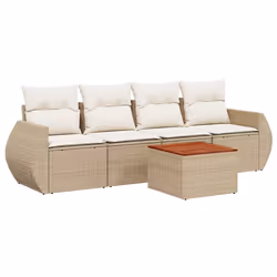 Set Divano da Giardino 5 pz con Cuscini Beige in Polyrattancod mxl 90453 - Vista aggiuntiva 2