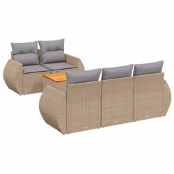 vidaXL Set Divano da Giardino 6 pz con Cuscini Beige in Polyrattan - Vista aggiuntiva 2