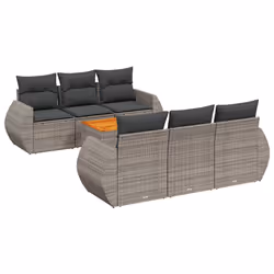 vidaXL Set Divani da Giardino 7 pz con Cuscini Grigio in Polyrattan - Vista aggiuntiva 2