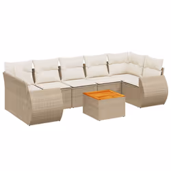 vidaXL Set Divano da Giardino 8 pz con Cuscini Beige in Polyrattan - Vista aggiuntiva 2