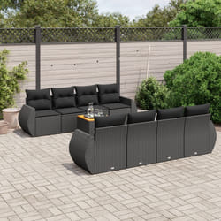 vidaXL Set Divani da Giardino 9 pz con Cuscini Nero in Polyrattan