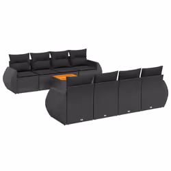 vidaXL Set Divani da Giardino 9 pz con Cuscini Nero in Polyrattan - Vista aggiuntiva 2