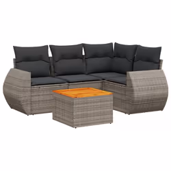 vidaXL Set Divano da Giardino 5 pz con Cuscini Grigio in Polyrattan - Vista aggiuntiva 2