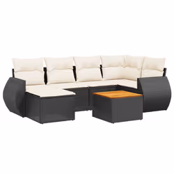 vidaXL Set Divani da Giardino con Cuscini 7pz Nero Polyrattan - Vista aggiuntiva 2