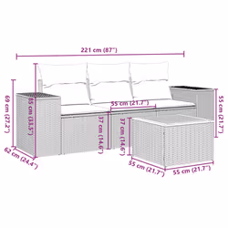 Set Divano da Giardino 4 pz con Cuscini Beige in Polyrattancod mxl 87772 - Vista aggiuntiva 3