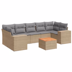 vidaXL Set Divano da Giardino 8 pz con Cuscini Beige in Polyrattan - Vista aggiuntiva 2