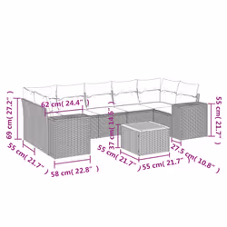 vidaXL Set Divano da Giardino 8 pz con Cuscini Beige in Polyrattan - Vista aggiuntiva 3