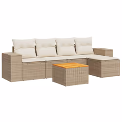 vidaXL Set Divano da Giardino 6 pz con Cuscini Beige in Polyrattan - Vista aggiuntiva 2