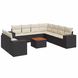 vidaXL Set Divani da Giardino 10pz con Cuscini in Polyrattan Nero - Vista aggiuntiva 2