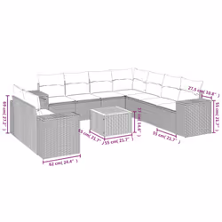 vidaXL Set Divani da Giardino 10pz con Cuscini in Polyrattan Nero - Vista aggiuntiva 3