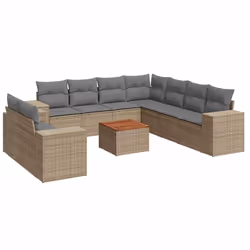 vidaXL Set Divano da Giardino 10 pz con Cuscini Beige in Polyrattan - Vista aggiuntiva 2