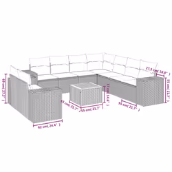 vidaXL Set Divano da Giardino 10 pz con Cuscini Beige in Polyrattan - Vista aggiuntiva 3
