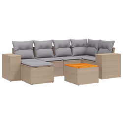 Set Divani da Giardino 7 pz con Cuscini Beige in Polyrattancod mxl 90447 - Vista aggiuntiva 2
