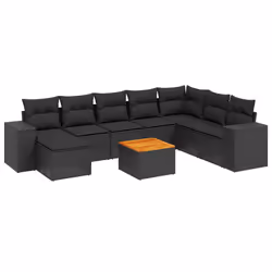 vidaXL Set Divani da Giardino 9 pz con Cuscini Nero in Polyrattan - Vista aggiuntiva 2