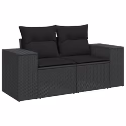 vidaXL Set Divani da Giardino 9 pz con Cuscini Nero in Polyrattan - Vista aggiuntiva 3