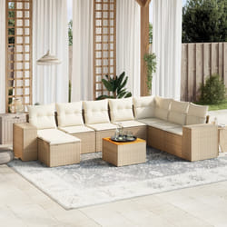 Set Divano da Giardino 9 pz con Cuscini Beige in Polyrattancod mxl 114434