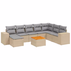 Set Divano da Giardino 9 pz con Cuscini Beige in Polyrattancod mxl 92740 - Vista aggiuntiva 2