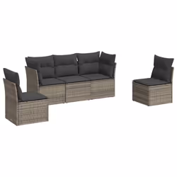 Set Divano da Giardino 5 pz con Cuscini Grigio in Polyrattancod mxl 111066 - Vista aggiuntiva 2