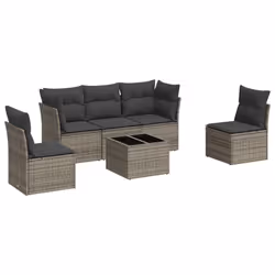 vidaXL Set Divano da Giardino 6 pz con Cuscini Grigio in Polyrattan - Vista aggiuntiva 2