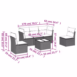vidaXL Set Divano da Giardino 6 pz con Cuscini Grigio in Polyrattan - Vista aggiuntiva 3