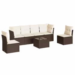 vidaXL Set Divani da Giardino 7 pz con Cuscini Marrone in Polyrattan - Vista aggiuntiva 2