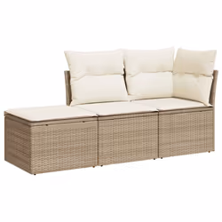 vidaXL Set Divano da Giardino 3 pz con Cuscini Beige in Polyrattan - Vista aggiuntiva 2