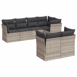 vidaXL Set Divani da Giardino 7pz con Cuscini Grigio Chiaro Polyrattan - Vista aggiuntiva 2
