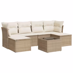 vidaXL Set Divani da Giardino 7 pz con Cuscini Beige in Polyrattan - Vista aggiuntiva 2
