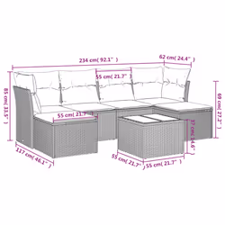 vidaXL Set Divani da Giardino 7 pz con Cuscini Beige in Polyrattan - Vista aggiuntiva 3