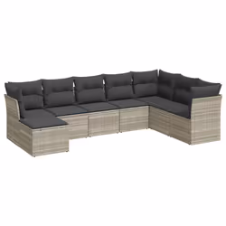 vidaXL Set Divano da Giardino 8pz con Cuscini Grigio Chiaro Polyrattan - Vista aggiuntiva 2