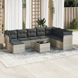 vidaXL Set Divano da Giardino 9pz con Cuscini Grigio Chiaro Polyrattan