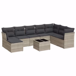 vidaXL Set Divano da Giardino 9pz con Cuscini Grigio Chiaro Polyrattan - Vista aggiuntiva 2