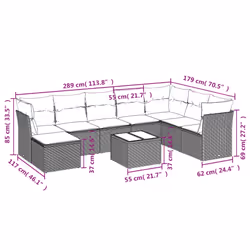 vidaXL Set Divano da Giardino 9pz con Cuscini Grigio Chiaro Polyrattan - Vista aggiuntiva 3