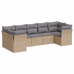 vidaXL Set Divani da Giardino 7 pz con Cuscini Beige in Polyrattan - Vista aggiuntiva 2