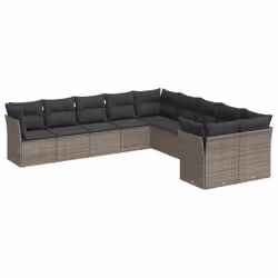Set Divano da Giardino 10 pz con Cuscini Grigio in Polyrattancod mxl 90614 - Vista aggiuntiva 2